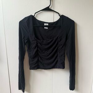 Aritzia Wilfred Black Ruched Long Sleeve Crop Blouse